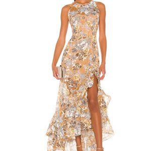 BRONX & BANCO Sicilia Dress Floral Ruffle Embroidered Maxi Yellow